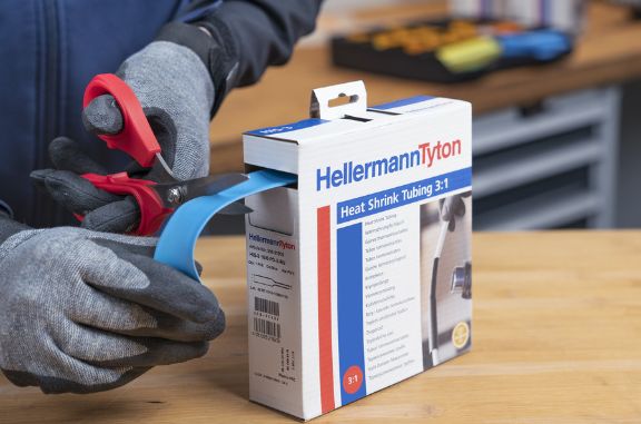 Cajas dispensadoras para tubos termorretráctiles HIS de HellermannTyton con ratio de retracción 3:1
