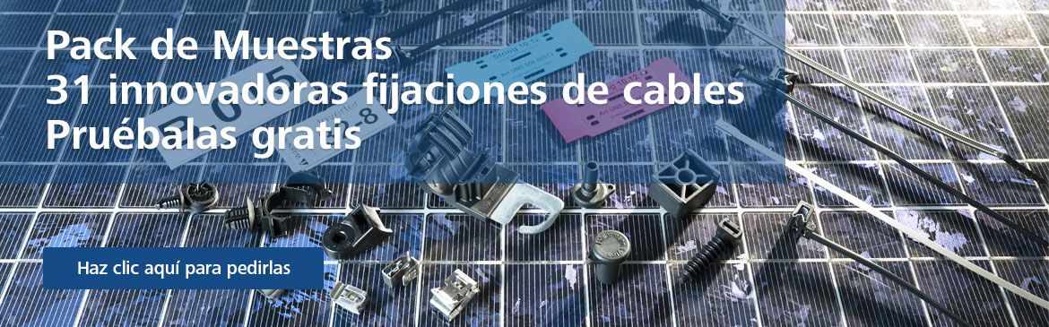 Sujeciones y bridas selectas de HellermannTyton disponibles en el pack de muestras para instalaciones solares